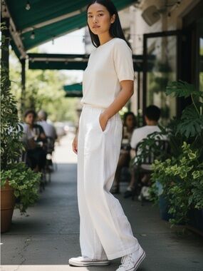 PIOMBO White Linen Blend Pants | Wide Leg | NWT | EU 42 (US 10)